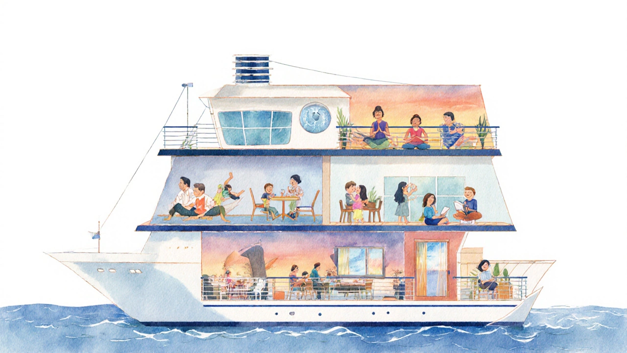 Круизный корабль как мобильный дом: спа, дети, еда и тишина — все слои жизни на одном судне.