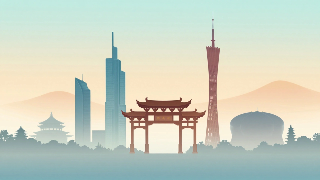 Силуэты достопримечательностей разных стран в художественном стиле.