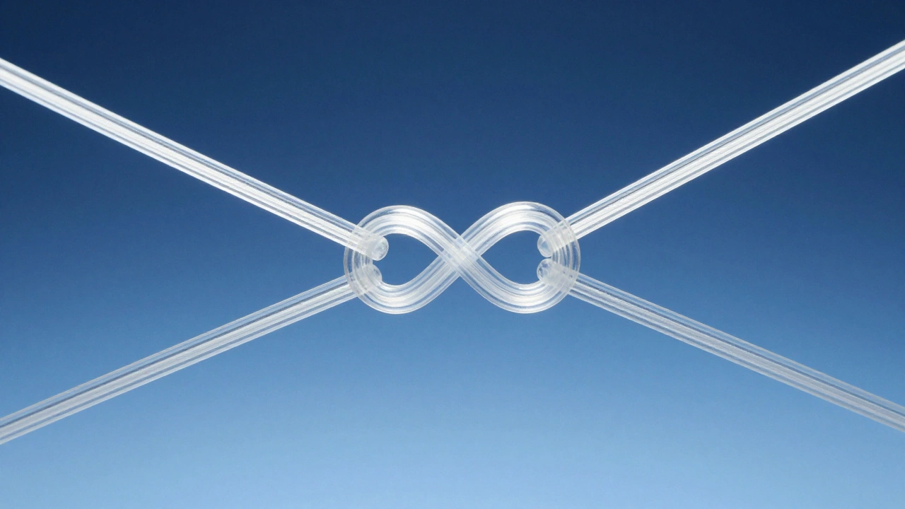 Макроснимки прочного и симметричного встречного узла из прозрачной лески